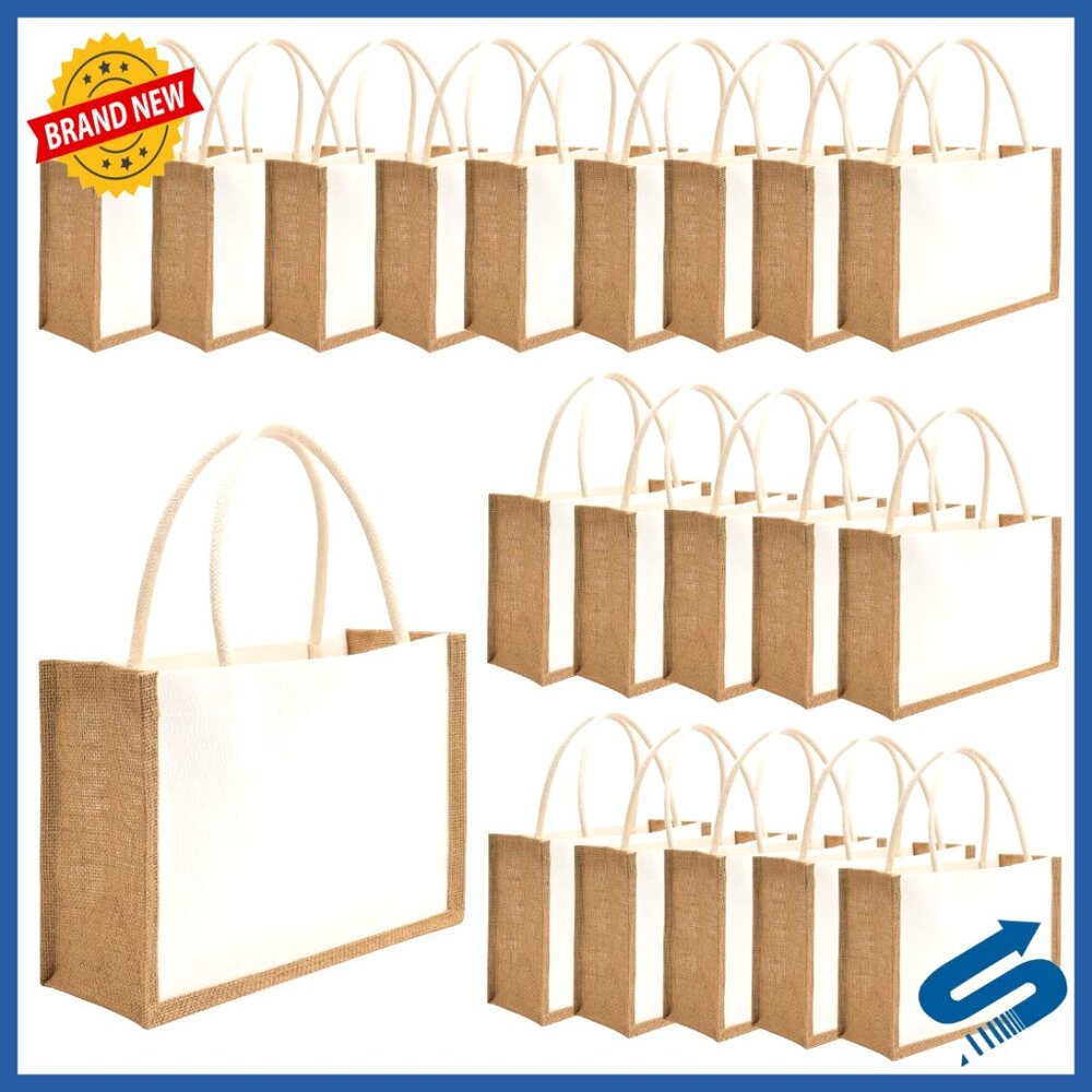 Reusable Jute Tote Bags Blank Canvas Diy Water Resistant Beach Grocery Bags